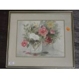 A watercolour, Margaret Crowe, still life, signed, 25 x 31cm, plus frame and glazed