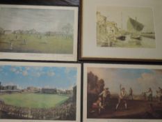 A selection of decorative prints, inc harbour scene, 24 x 31cm, plus frame and glazed, and 4