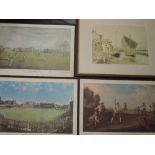 A selection of decorative prints, inc harbour scene, 24 x 31cm, plus frame and glazed, and 4