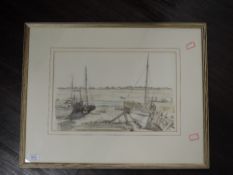 A watercolour, harbour scene, 23 x 36cm, plus frame and glazed