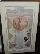 A print, after P G Gravele, stylised still life, dated 1996, 13 x 18cm, framed