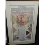 A print, after P G Gravele, stylised still life, dated 1996, 13 x 18cm, framed