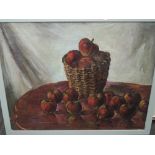 An oil painting, attributed to Vassilii Mikhailovich Novozhilov, still life with a basket of