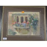 A pastel sketch, Brenda Inston, Window box, signed and attributed verso, 22 x 30cm, plus frame and