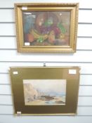 A watercolour, F Hargreaves, coastal landscape, signed, 24 x 35cm, plus frame and glazed, and an oil
