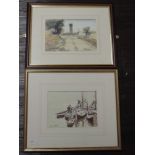 A watercolour, Thomas Wilkinson, Old Fishing Boats, South Shields, signed and attributed verso, 15 x