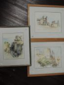 Three watercolours, Virginia Clucas, Roman Shoe Castle Korigos, 22 x 30cm and 27 x 21cm, and