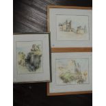 Three watercolours, Virginia Clucas, Roman Shoe Castle Korigos, 22 x 30cm and 27 x 21cm, and