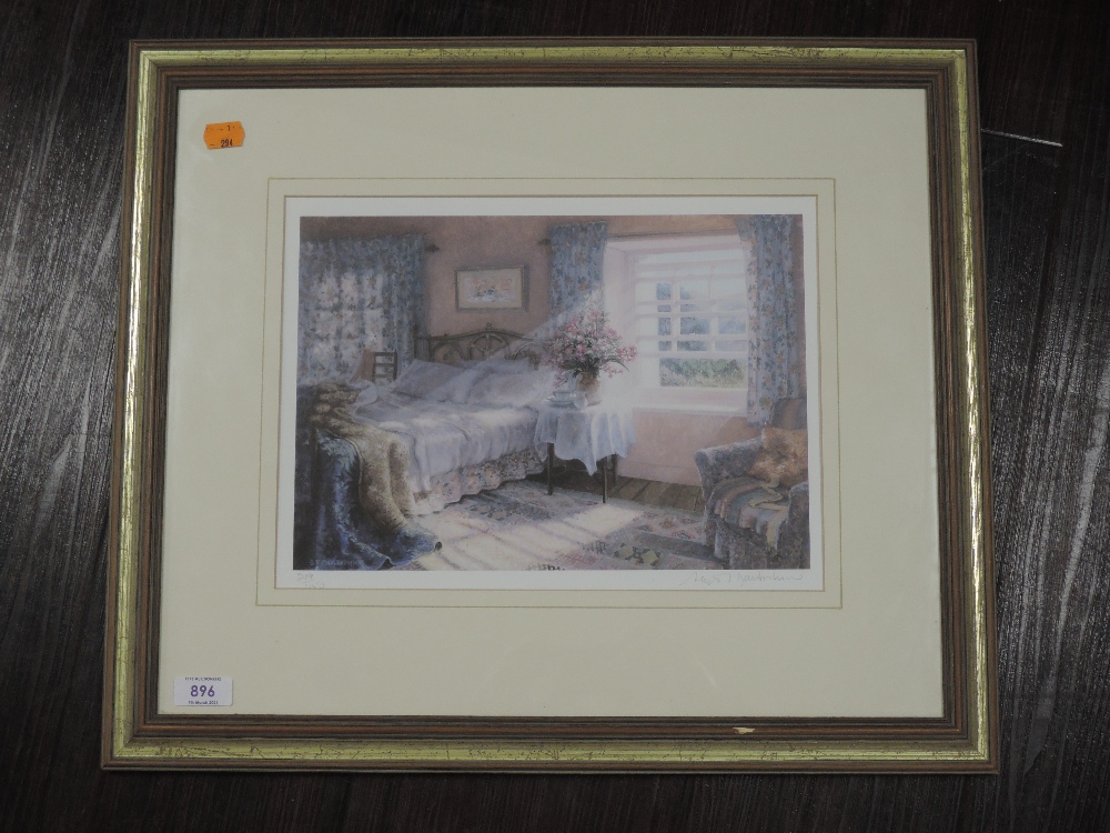 A Ltd Ed print, after Stephen Darbishire, Lakeland cottage bedroom, signed, and num 219/450, 24 x