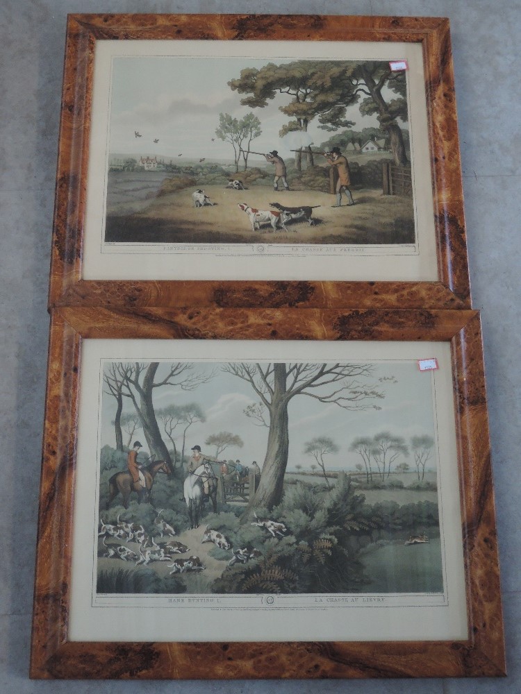 A pair of reproduction prints, after Hewitt, Hare Hunting and Partridge Shooting, 40 x 50cm, plus