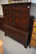 A Victorian chest on chest of two over three over two long base drawers, having beaded fronts with o