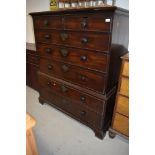 A Victorian chest on chest of two over three over two long base drawers, having beaded fronts with o