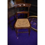 A Victorian stained frame cane seated bedroom chair