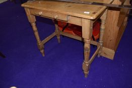 A Victorian stripped pine side table with frieze drawer, width approx 81cm