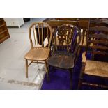 Two vintage hoop and stick back kitchen chairs