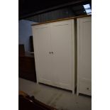 A modern laminate double wardrobe matt white with oak handles 51cm x 97cm x 190cm approx