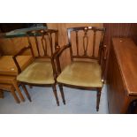Two mahogany framed carver dining chairs