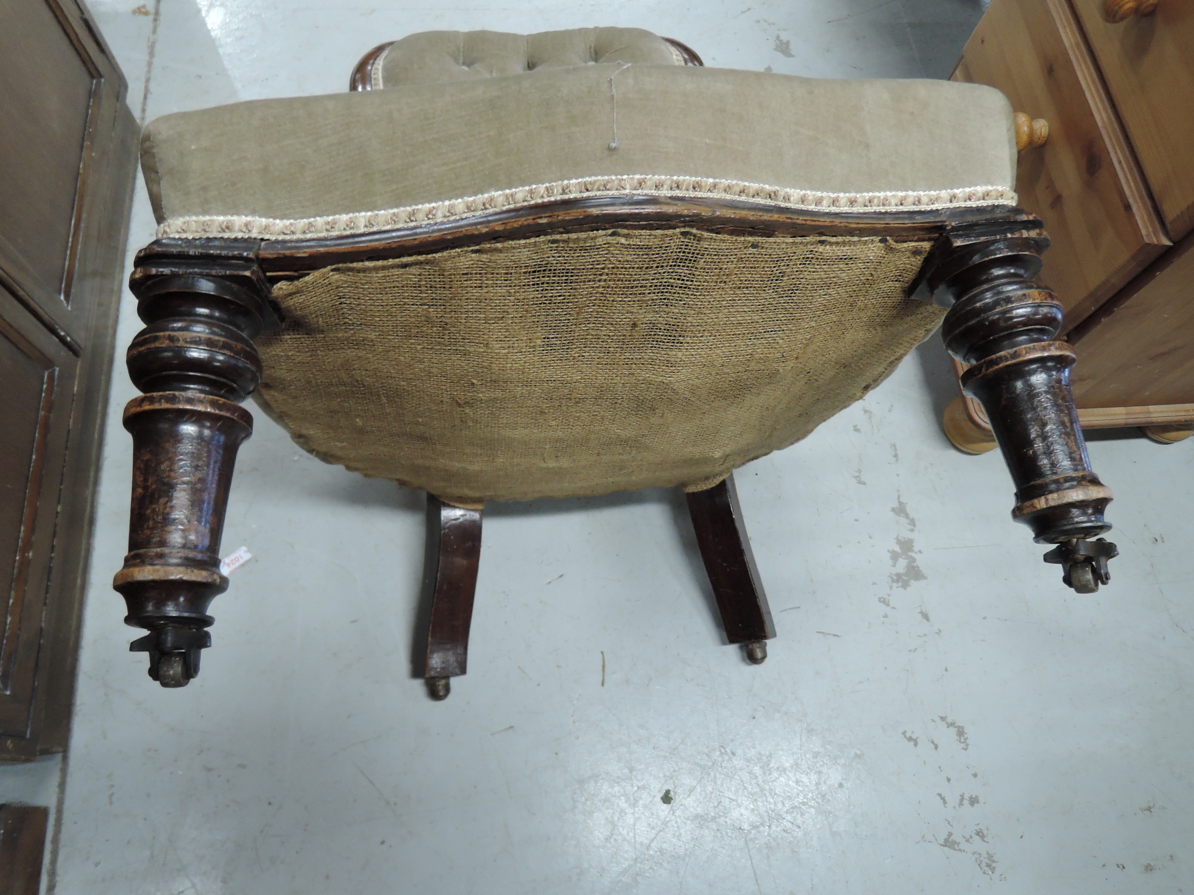 An antique nurising chair having button back and turned frame feet - Image 2 of 3