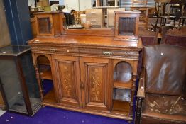 A light mahogany and inlaid chiffoneir or sideboard base, stamped Gillow and Co, dimensions