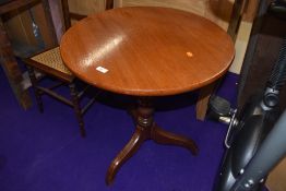 A part Victorian pedestal table having turned column and triple splay legs, top possibly replaced,