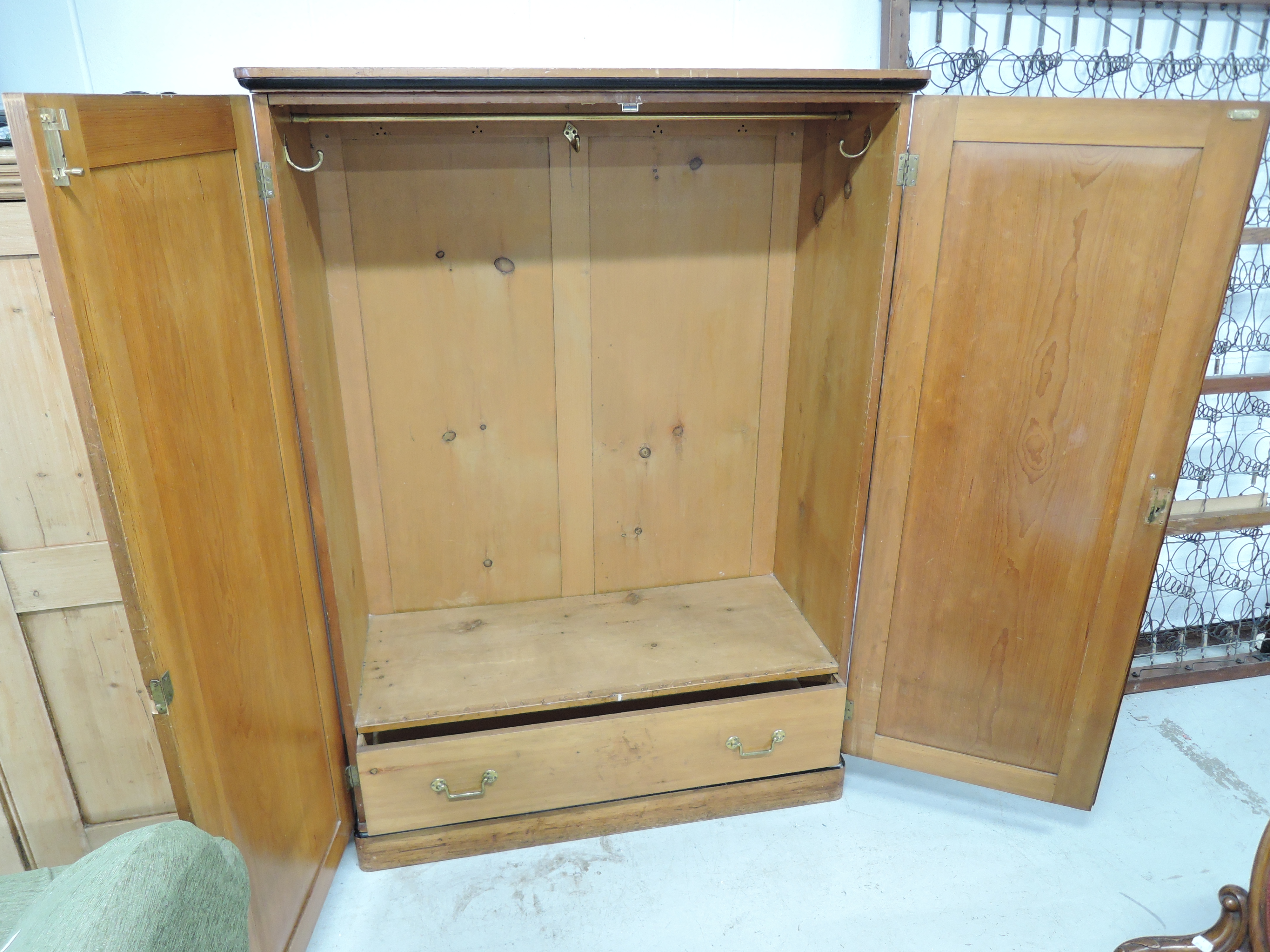 A late Victorian/Edwardian pine double wardrobe having drawer set to base good simple design - Image 2 of 2