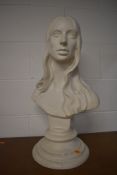 A sculpted and plaster cast figure head bust of a female study mid century styled standing at 65cm