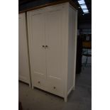 A modern laminate double wardrobe matt white with oak handles 51cm x 97cm x 190cm approx