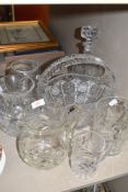 A selection of clear cut and crystal glass wares including Stuart vase and Doulton mug
