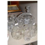 A selection of clear cut and crystal glass wares including Stuart vase and Doulton mug