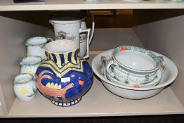 A selection of ceramics including wash jug and bowl sets Whieldon ware and graduated jug set