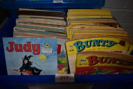 A selection of vintage childrens comics including Bunty Judy and Mandy