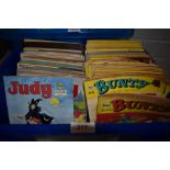 A selection of vintage childrens comics including Bunty Judy and Mandy