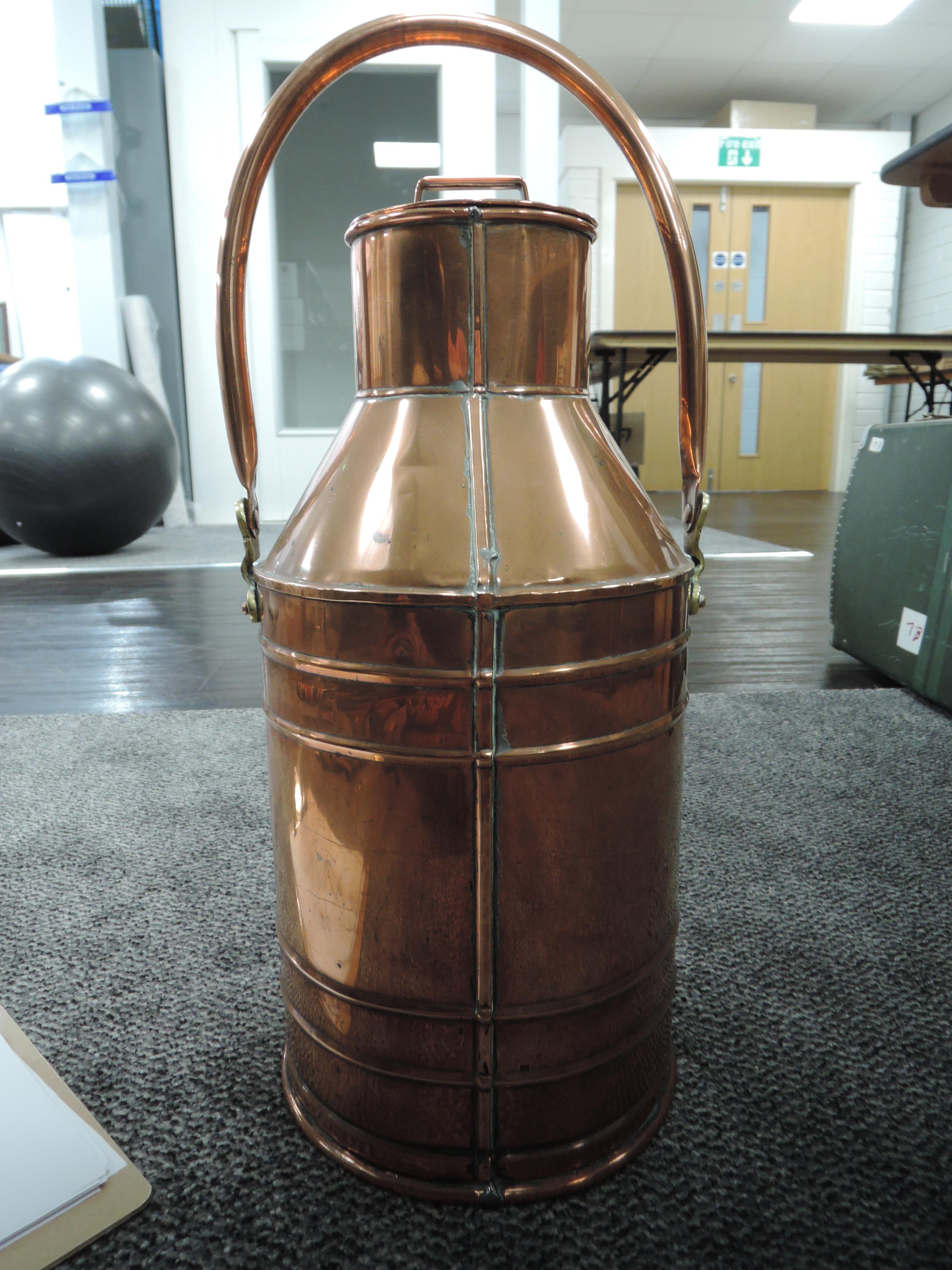 A large 2 gallon copper dairy or similar farm house canister 55cm high - Image 2 of 4