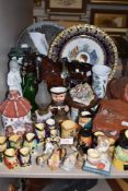 A selection of ceramics including Nao figure and folk art style terracotta chest