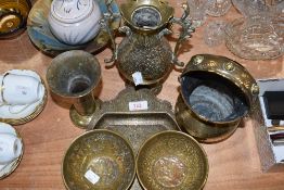 A selection of finely hand worked Indian and similar brass works including two Islamic style
