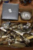 A selection of table wares and cutlery including small brass spy glass