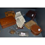 A selection of curios and collectables including money box leather wallet and white ladies glove