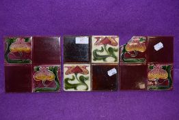 Two complete and one damaged ceramic tile having Minton style art nouveau wall or surround tiles