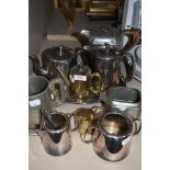 A selection of plated and metal wares including Regal Pewter coffee pot and sugar bowl