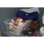 A selection of tobacco smokers items and ephemera including wooden dog head box and union jack flag