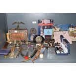 A selection of curios and collectables including letter openers and pen selection including