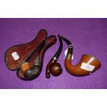 Three interesting tobacco smokers pipes including Bowson whistle style Sherlock and antique all HM