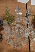 A selection of clear cut and crystal glass wares including Dartington decanter