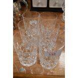 A selection of six clear cut crystal glasses one having chip to rim