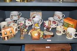 A selection of vintage soup cups coronation wares and figures including Langha glass rabbit