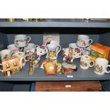 A selection of vintage soup cups coronation wares and figures including Langha glass rabbit