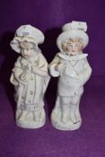 A pair of Victorian German styled porcelain figures or mantle garnitures both good condition