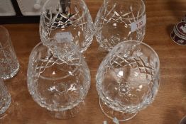 A selection of four clear cut crystal glasses by Waterford in good condition