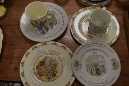 A selection of childrens themed ceramics including Wedgwood Beatrix and Doulton Bunnykins