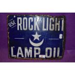 A partial enamel double sided advertising sign for Rock Light Lamp Oil